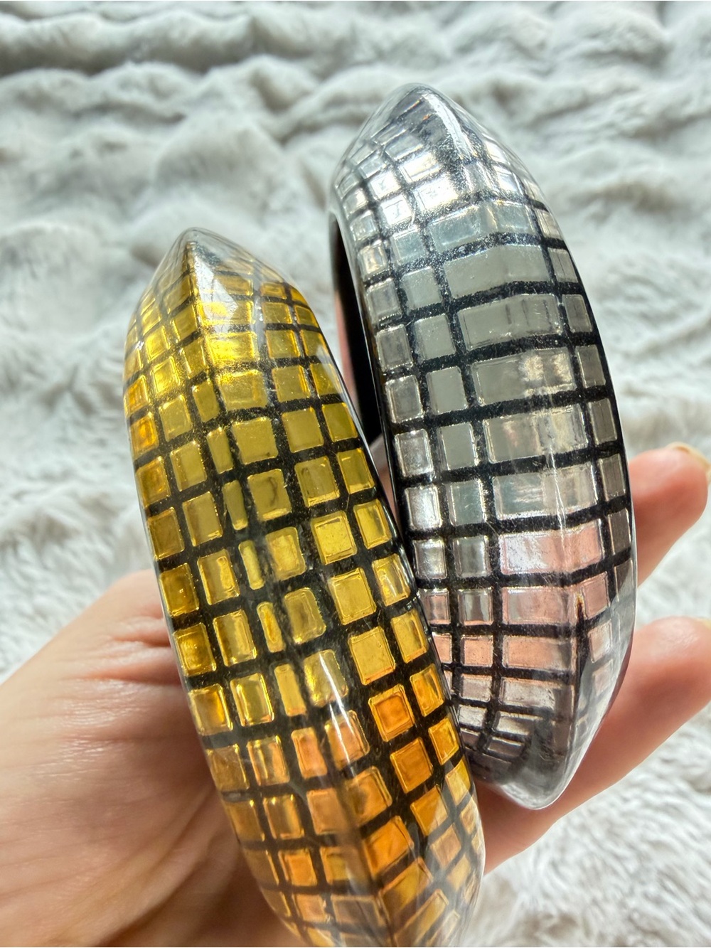 Statement Mosaic Bangle Set Gold Silver Resin Wide Bracelets Retro Y2K - Picture 8 of 8